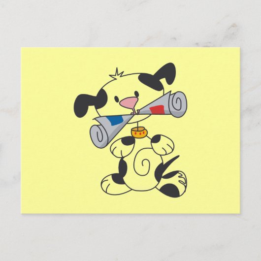 新聞Tシャツおよびギフトを持つ子犬 ポストカード (正面)