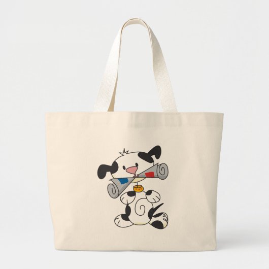 新聞Tシャツおよびギフトを持つ子犬 ラージトートバッグ (正面)