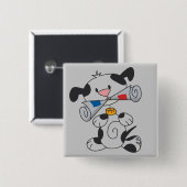 新聞Tシャツおよびギフトを持つ子犬 缶バッジ (正面&裏面)