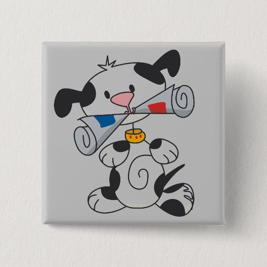 新聞Tシャツおよびギフトを持つ子犬 缶バッジ (正面)