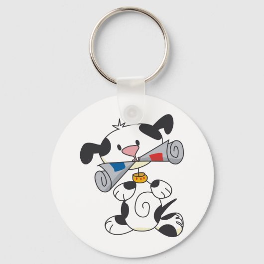 新聞Tシャツとギフトを着たワンちゃん キーホルダー (正面)