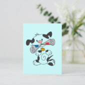 新聞Tシャツとギフトを着たワンちゃん ポストカード (スタンド正面)