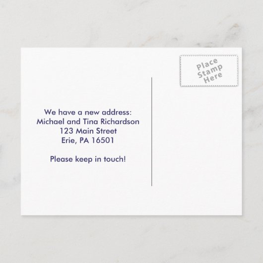 新航海のしい住所ネイビーとホワイトといかり 案内ポストカード (裏面)