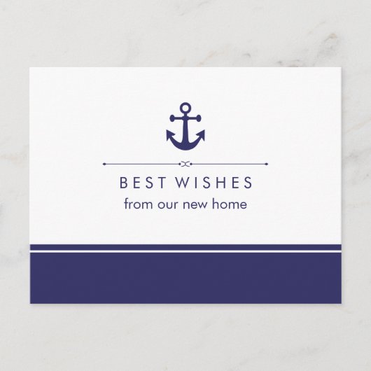 新航海のしい住所ネイビーとホワイトといかり 案内ポストカード (正面)