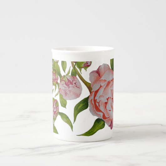 新芽のある牡丹 ボーンチャイナマグカップ (正面)