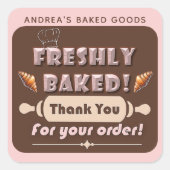 新茶焼いたとピンクのベーカリーキュート スクエアシール (正面)