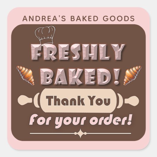 新茶焼いたとピンクのベーカリーキュート スクエアシール (正面)
