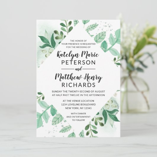 新葉植物水彩ダイヤモンド結婚ズ 招待状 (スタンド正面)