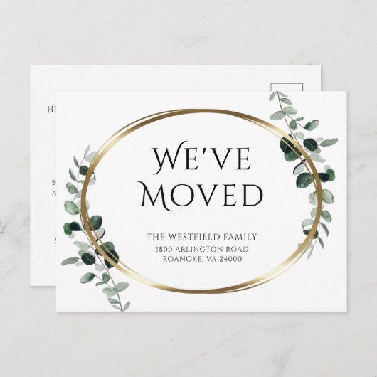 新規アドレスeucalyptus金ゴールド金属移動 案内ポストカード (正面/裏面)