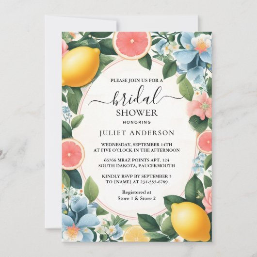 新規アーチフードおもしろいフルーツライムレモンブライダルシャワー 招待状 (正面)