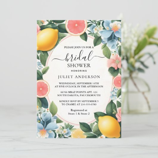 新規アーチフードおもしろいフルーツライムレモンブライダルシャワー 招待状 (スタンド正面)