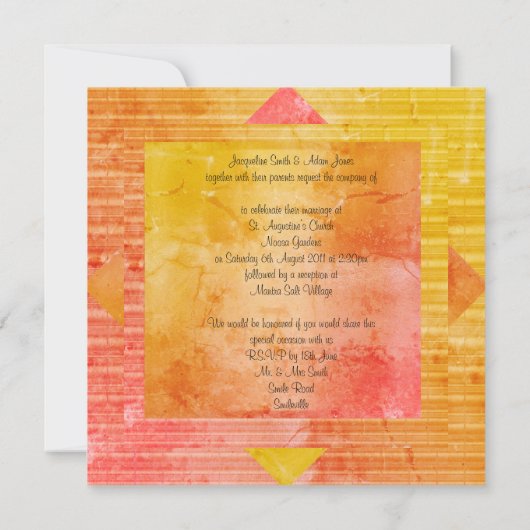 新規イエロー素朴オレンジ結婚式招待状 招待状 (裏面)