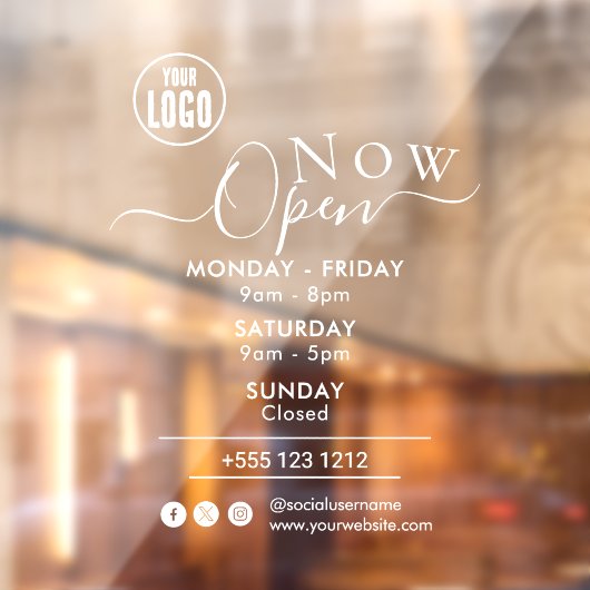 【新規オープン】| 営業時間 ロゴ 白 ウィンドウサイン (シート2)