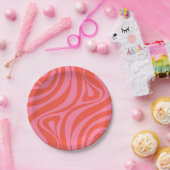 新規グルーブレトロ抽象芸術パターンHot Pink ペーパープレート (パーティー)