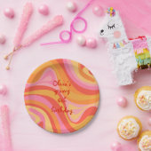 新規グルーブレトロ抽象芸術ピンクオレンジパーソナライズされた ペーパープレート (パーティー)