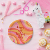 新規グルーブレトロ抽象芸術ピンクオレンジ誕生日 ペーパープレート (パーティー)