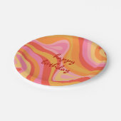 新規グルーブレトロ抽象芸術ピンクオレンジ誕生日 ペーパープレート (アングル)