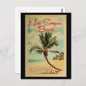 新規スミルナビーチパームツリーヴィンテージトラベル ポストカード (正面/裏面)