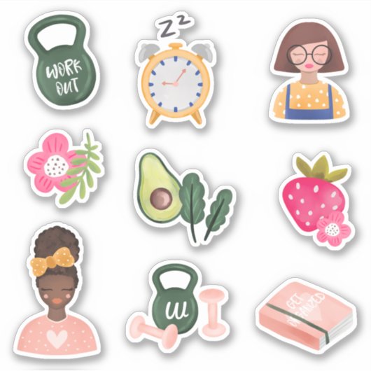 新規ユーザー |新年の決意の例証ガーリー シール (正面)