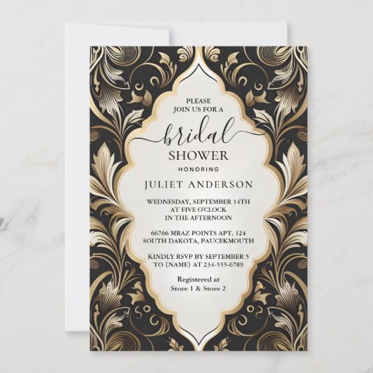 新規レトロアラビアエキゾチックはっきりしたダマスクブライダルシャワー 招待状 (正面)