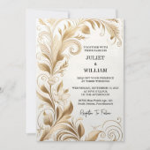 新規ヴィンテージレースフローラゴールドフォイルエンボス結婚ズ 招待状 (正面)