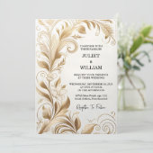 新規ヴィンテージレースフローラゴールドフォイルエンボス結婚ズ 招待状 (スタンド正面)