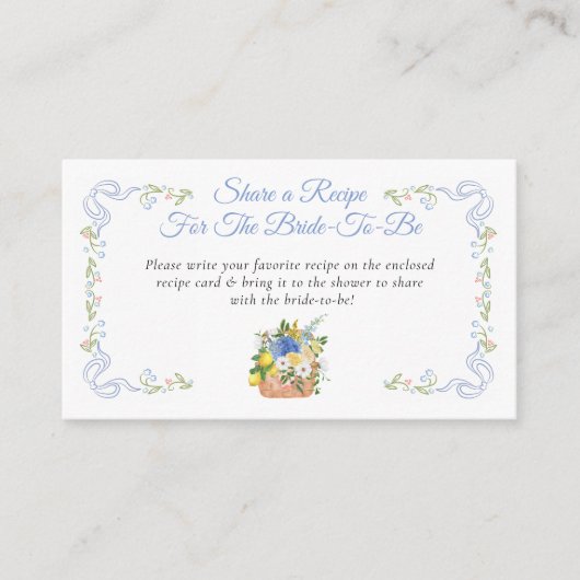 新規市場からのブライダルシャワーレシピ要求 エンクロージャーカード (正面)
