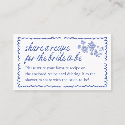 新規市場からのブライダルシャワーレシピ要求 エンクロージャーカード (正面)