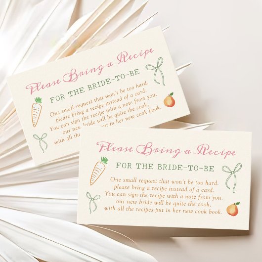 新規市場からのブライダルシャワーレシピ要求 エンクロージャーカード