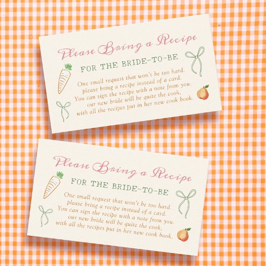新規市場からのブライダルシャワーレシピ要求 エンクロージャーカード