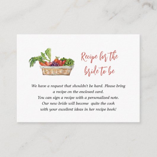 新規市場からのレシピ要求ブライダルシャワー エンクロージャーカード (正面)