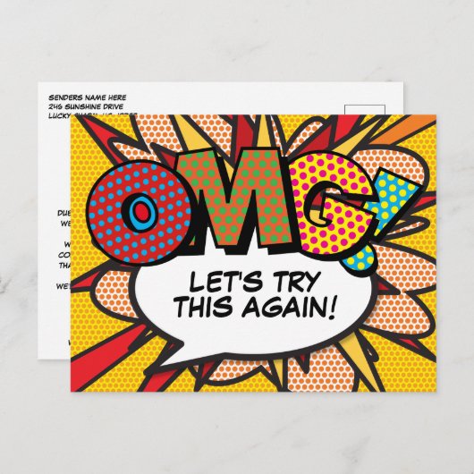 新規計画の日付の変更モダンおもしろい漫画 案内ポストカード (正面/裏面)