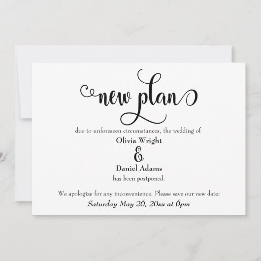 新計画の渦巻きが延期さ結婚れた発表 招待状 (正面)