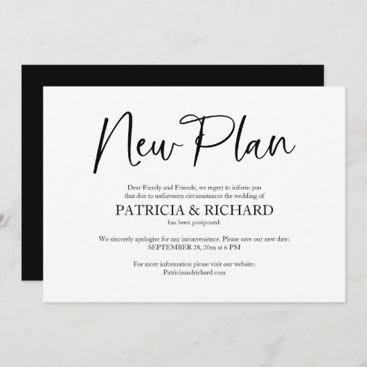 新計画の結婚延期された発表 招待状 (正面/裏面)