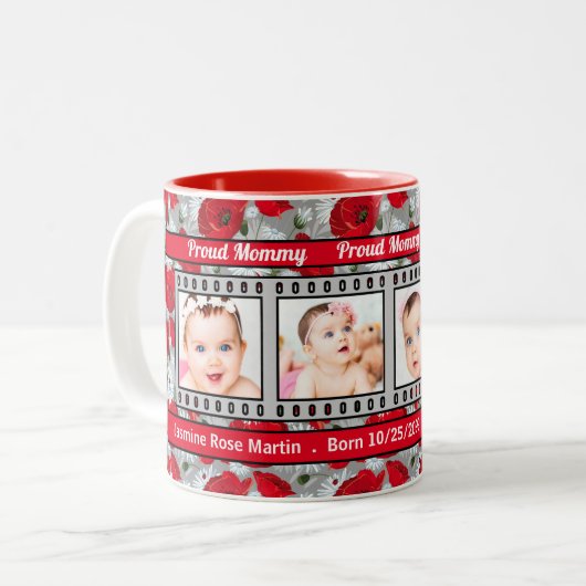 新誇りを持ったしいモミー赤いケシ4枚の写真 ツートーンマグカップ (正面左)