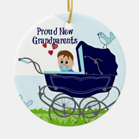 新誇りを持ったしい祖父母 – 青 セラミックオーナメント (正面)