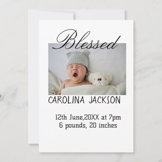 新賛美生まれ写真モダン誕生の発表 招待状 (正面)