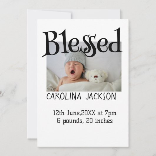 新賛美生まれ写真モダン誕生の発表 招待状 (正面)