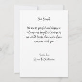 新賛美生まれ写真モダン誕生の発表 招待状 (裏面)