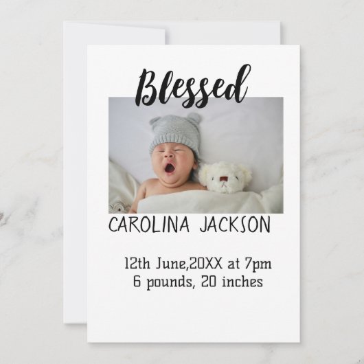 新賛美生まれ写真モダン誕生の発表 招待状 (正面)