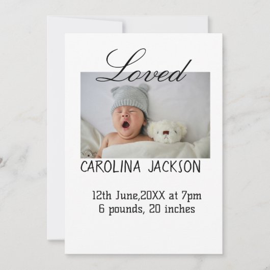 新賛美生まれ写真モダン誕生の発表 招待状 (正面)