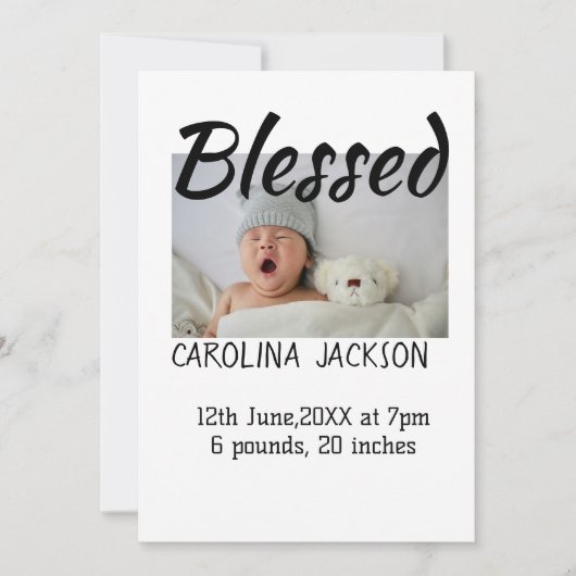 新賛美生まれ写真モダン誕生の発表 案内状 (正面)