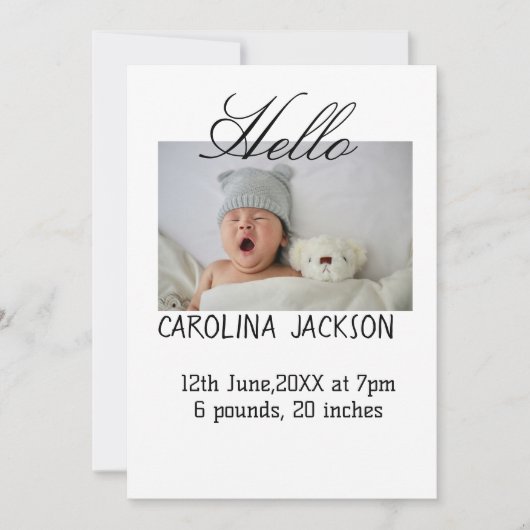 新賛美生まれ写真モダン誕生の発表 案内状 (正面)