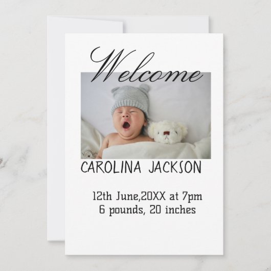 新賛美生まれ写真モダン誕生の発表 案内状 (正面)