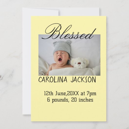 新賛美生まれ写真モダン誕生の発表 案内状 (正面)