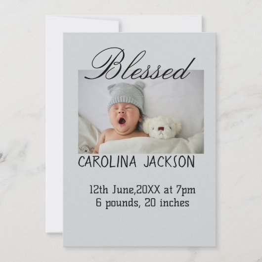 新賛美生まれ写真モダン誕生の発表 案内状 (正面)