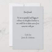 新賛美生まれ写真モダン誕生の発表 案内状 (裏面)