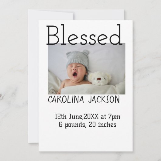 新賛美生まれ写真モダン誕生の発表 案内状 (正面)