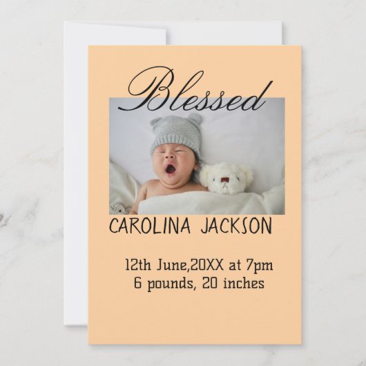 新賛美生まれ写真モダン誕生の発表 案内状 (正面)