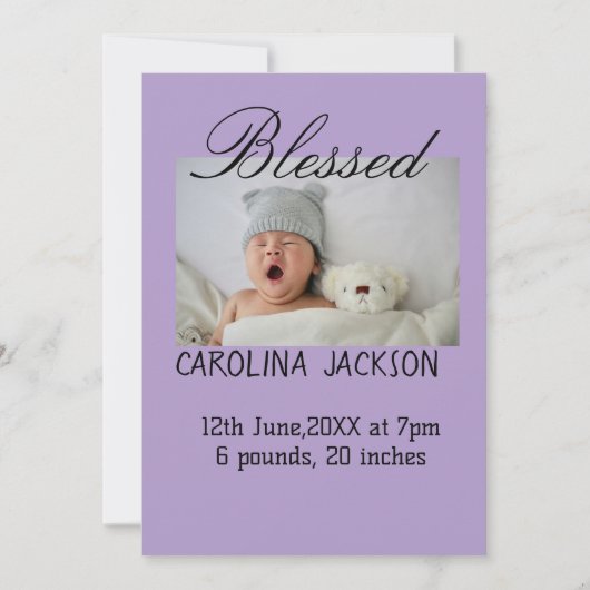 新賛美生まれ写真モダン誕生の発表 案内状 (正面)